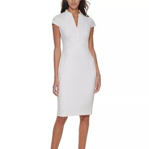 🖤 2 for $60 - NWT Calvin Klein Cap-Sleeve Split Neck Sheath Dress in Cream